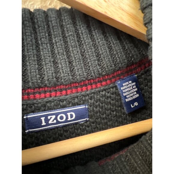 Izod Black & Red Quarter Zip Fair Isle Warm Sweater - Picture 5 of 8